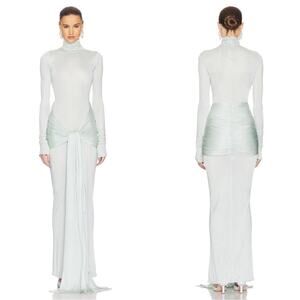 Helsa Slinky Jersey Sarong Long Sleeve Bodycon Mint Green Maxi Dress Size Small